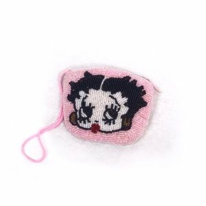 Vintage baby pink beaded Betty Boop coin purse !